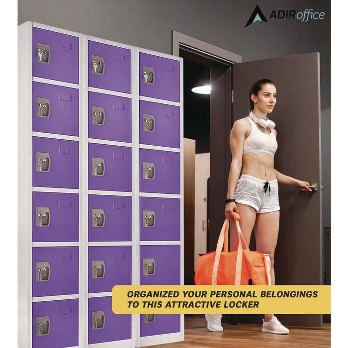 Steel Storage Locker, 6 Compartment, 12 x 12 x 72, Purple
