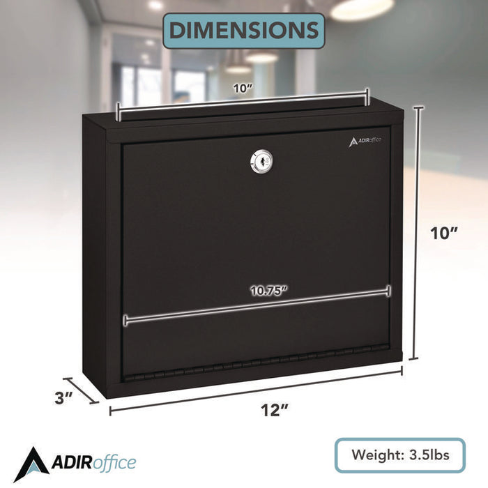 Large Size Steel Multi-Purpose Secure Drop Box, 12 x 3 x 10, Black
