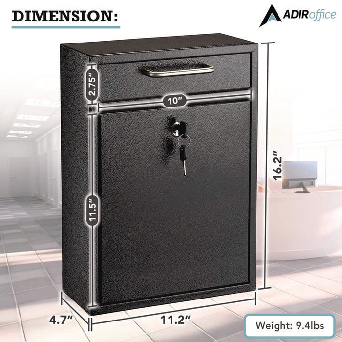 Large Ultimate Secure Drop Box Wall Mounted Mail Box, 11.2 x 4.7 x 16.2, Black