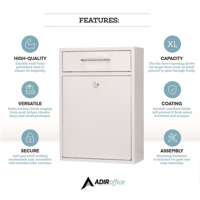 Large Ultimate Secure Drop Box Wall Mounted Mail Box, 11.2 x 4.7 x 16.2, White