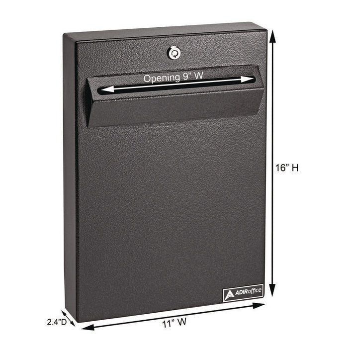Large Wall Mounted Weatherproof Steel Secure Drop Box, 11 x 2.4 x 16, Black