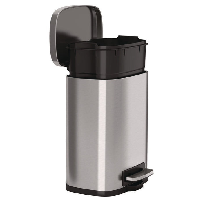 Step Pedal Trash Can, 1.3 gal, Plastic/Stainless Steel, Silver