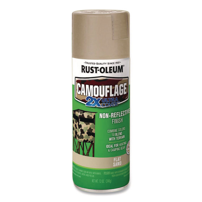 Camouflage Spray Paint, Flat Sand, 12 oz Aerosol Can, 6/Carton