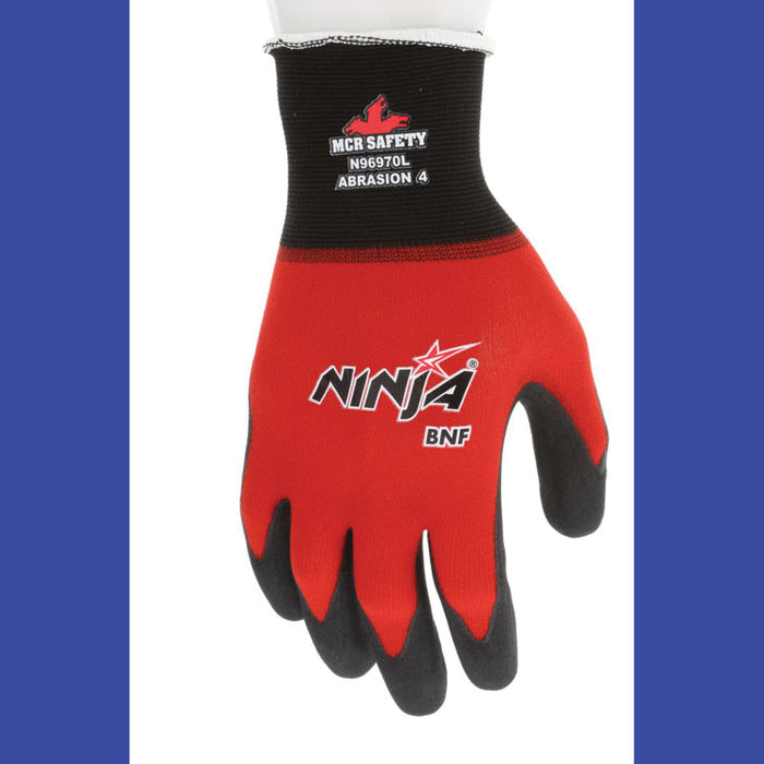 Ninja BNF N96970 Gloves, 10" Long, X-Large, Black/Red, 12 Pairs