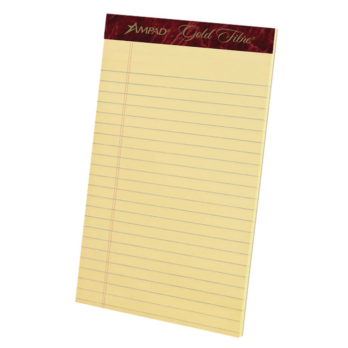 Gold Fibre Quality Writing Pads, Medium/College Rule, (50) Canary Yellow 5 x 8 Sheets, Dozen