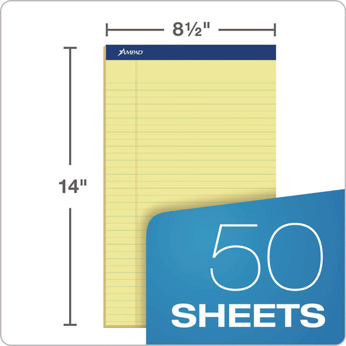 Perforated Writing Pads, Wide/Legal Rule, (50) Canary 8.5 x 14 Sheets, Dozen
