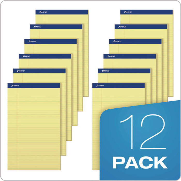 Perforated Writing Pads, Wide/Legal Rule, (50) Canary 8.5 x 14 Sheets, Dozen