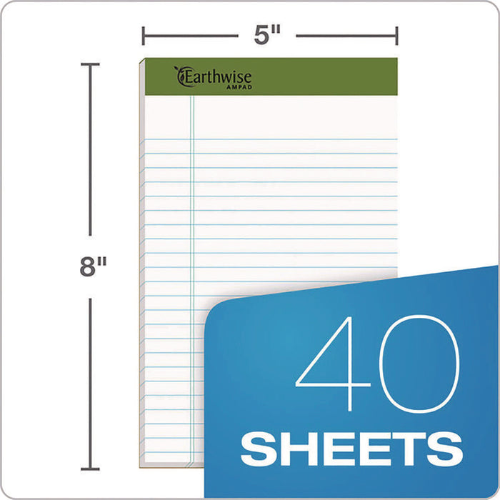 Earthwise Recycled Paper Legal Pads, Wide/Legal Rule, (40) White 5 x 8 Sheets, 6/Pack