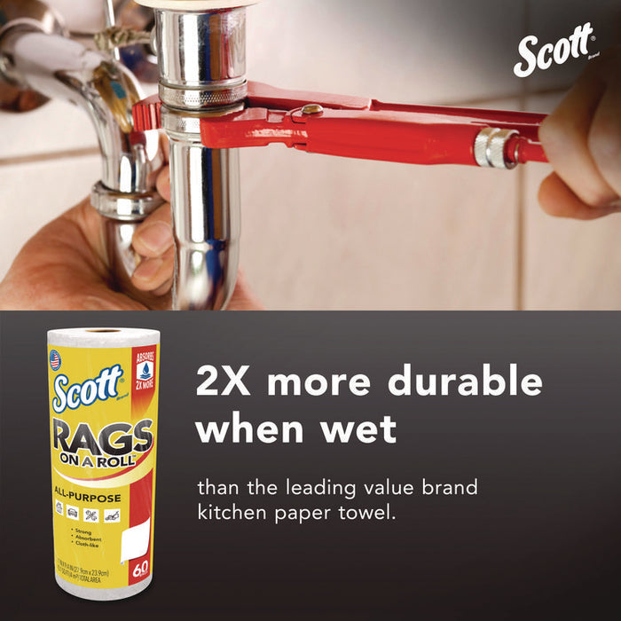 Rags On A Roll, 1-Ply, 9.4 x 11, White, 60/Roll, 12 Rolls/Carton