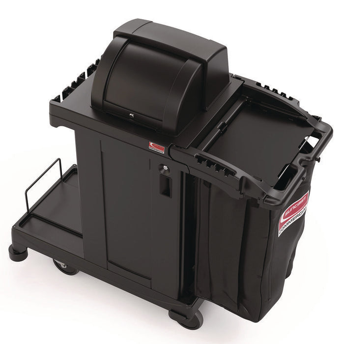 High Security Housekeeping Cart, Plastic, 1 Shelf, 3 Bins, 23.19 x 53.23 x 53.02, Black