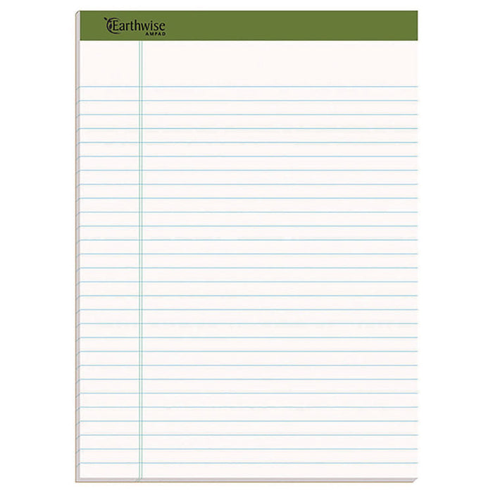 Earthwise by Ampad Recycled Writing Pad, Solid Green Politex Headband, Wide/Legal Rule, (50) White 8.5 x 11 Sheets, Dozen