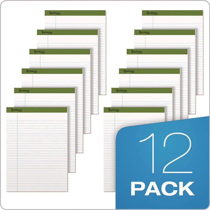 Earthwise by Ampad Recycled Writing Pad, Solid Green Politex Headband, Wide/Legal Rule, (50) White 8.5 x 11 Sheets, Dozen