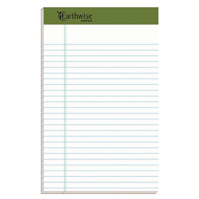 Earthwise by Ampad Recycled Writing Pad, Solid Green Politex Headband, Narrow Rule, (50) White 5 x 8 Sheets, Dozen