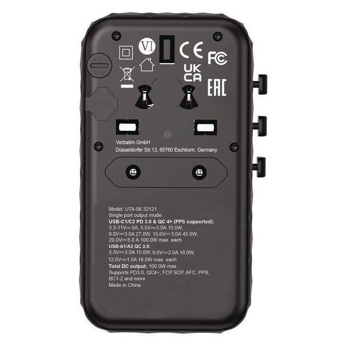 UTA-06 Gan III Universal Travel Adapter, (2) USB-A/(2) USB-C/Quick Charge 4+