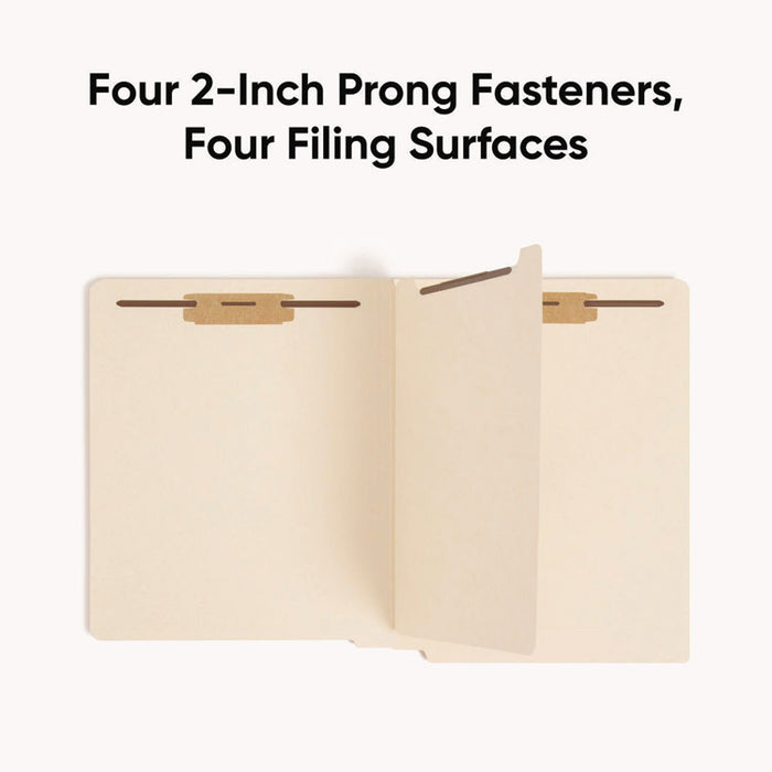 Fastener Folder with Divider, Straight Tab, Expands 0.75", 1 Divider, 4 Fasteners, Letter Size, Manila, 50/Box