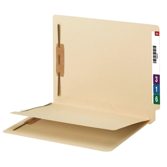 Fastener Folder with Divider, Straight Tab, Expands 0.75", 1 Divider, 4 Fasteners, Letter Size, Manila, 50/Box