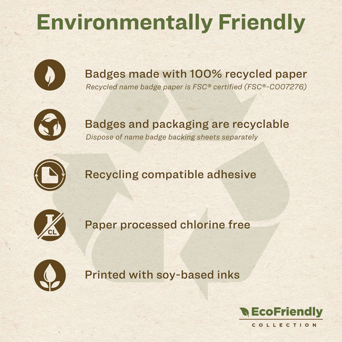 EcoFriendly Adhesive Name Badge Labels, 3.38 x 2.33, White, 80/Pack