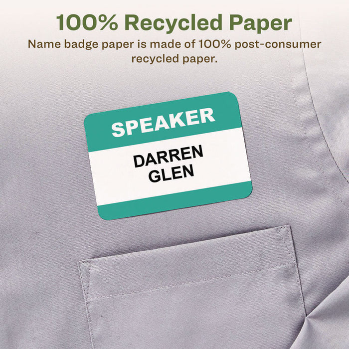 EcoFriendly Adhesive Name Badge Labels, 3.38 x 2.33, White, 400/Box