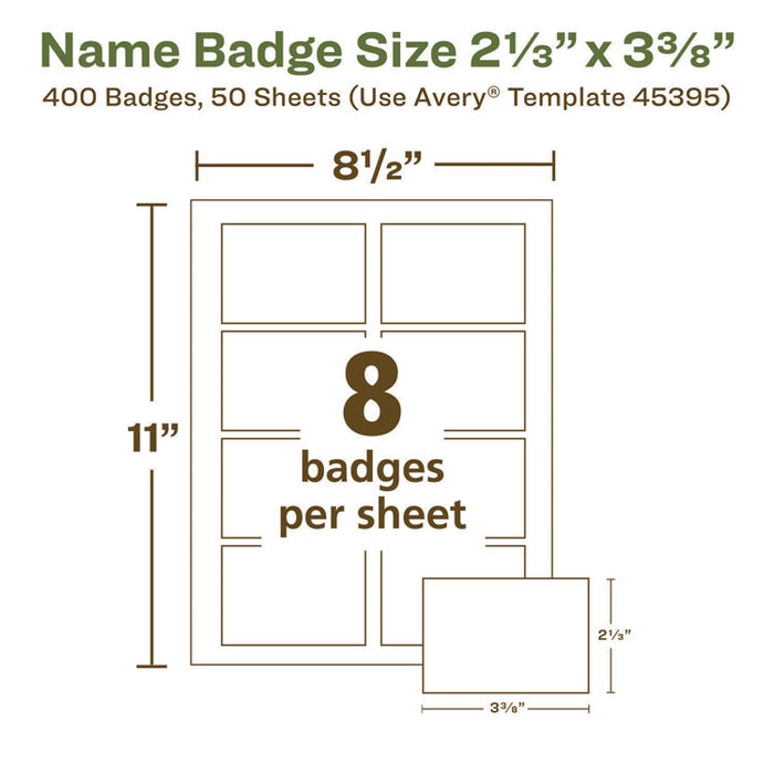 EcoFriendly Adhesive Name Badge Labels, 3.38 x 2.33, White, 400/Box