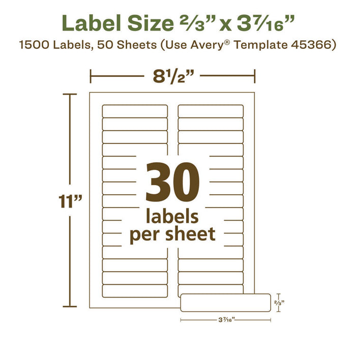 EcoFriendly Permanent File Folder Labels, 0.66 x 3.44, White, 30/Sheet, 50 Sheets/Pack