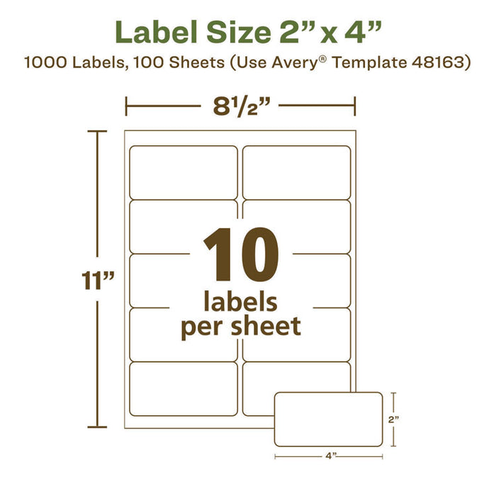 EcoFriendly Mailing Labels, Inkjet/Laser Printers, 2 x 4, White, 10/Sheet, 100 Sheets/Pack