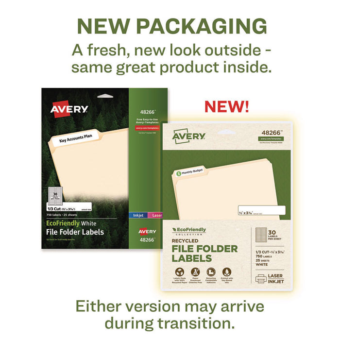 EcoFriendly Permanent File Folder Labels, 0.66 x 3.44, White, 30/Sheet, 25 Sheets/Pack