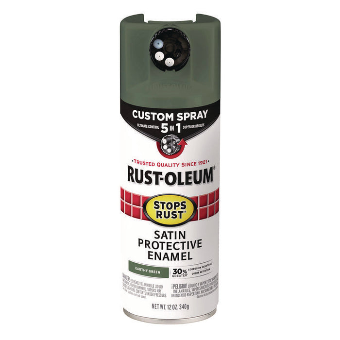 Stops Rust 5-in-1 Spray Paint, Satin Earthy Green, 12 oz Aerosol Can, 6/Carton