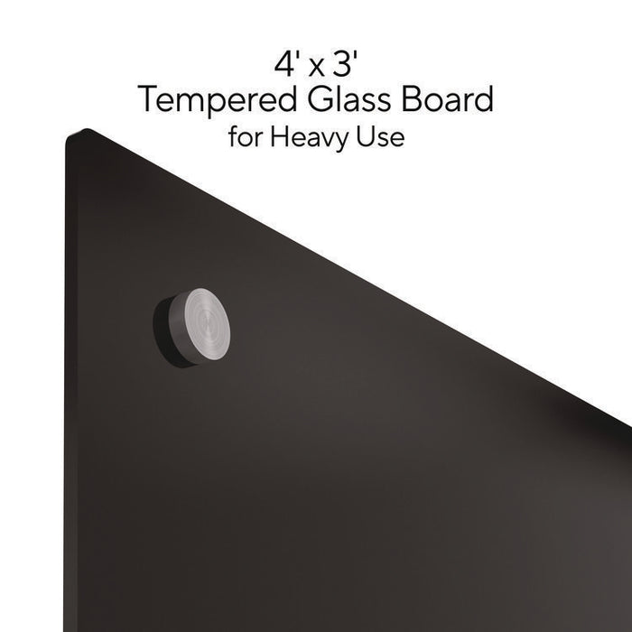 Tempered Glass Dry Erase Board, 48" x 36", Black Surface