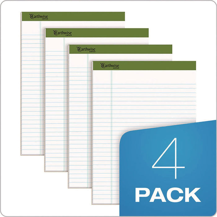 Earthwise by Ampad Recycled Writing Pad, Sand Politex Headband, Wide/Legal Rule, (40) White 8.5 x 11 Sheets, 4/Pack
