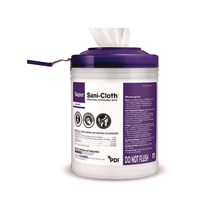 Super Sani-Cloth Disinfecting Wipes, 15 x 7.5, Unscented, White, 75 Wipes/Canister, 6/Carton