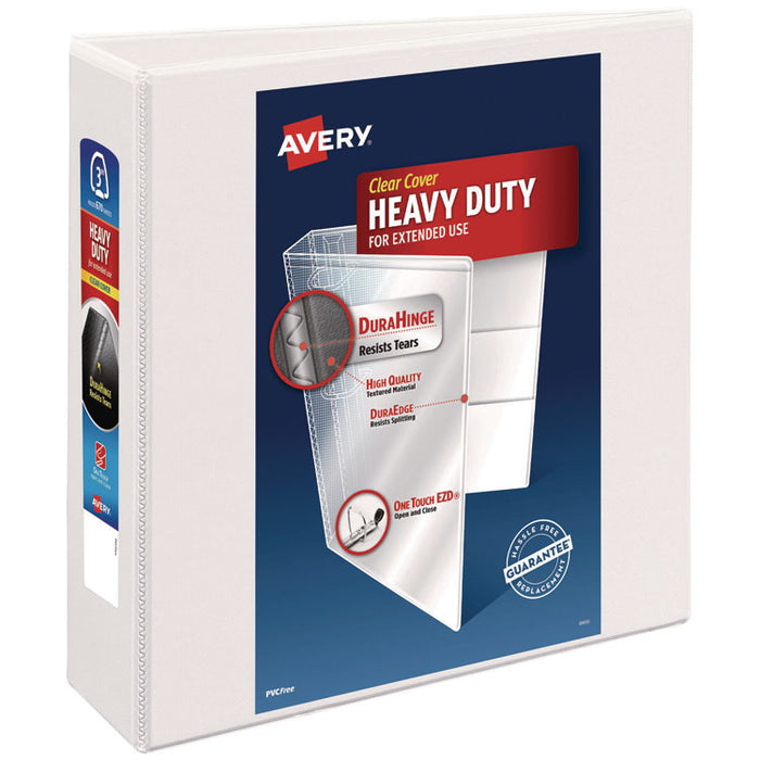 Heavy-Duty View Binder with DuraHinge and Locking One Touch EZD Rings, 3 Rings, 3" Capacity, 11 x 8.5, White