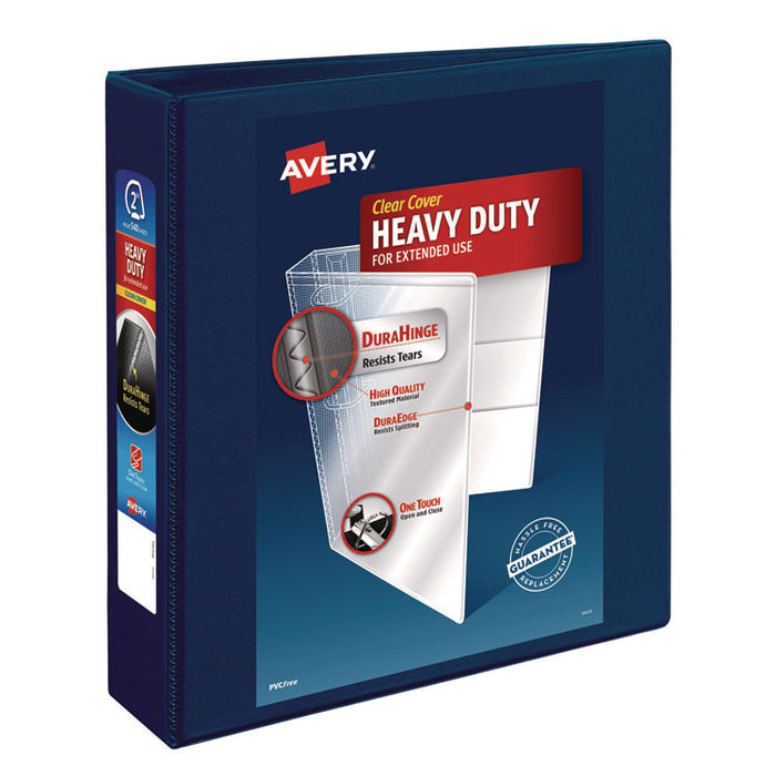 Heavy-Duty View Binder with DuraHinge and One Touch EZD Rings, 3 Rings, 2" Capacity, 11 x 8.5, Navy Blue