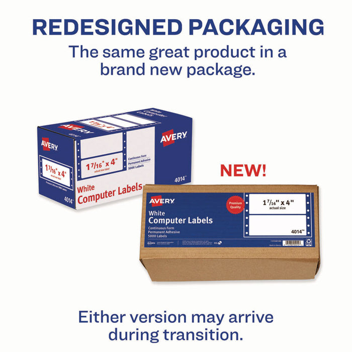 Dot Matrix Printer Mailing Labels, Pin-Fed Printers, 1.44 x 4, White, 5,000/Box