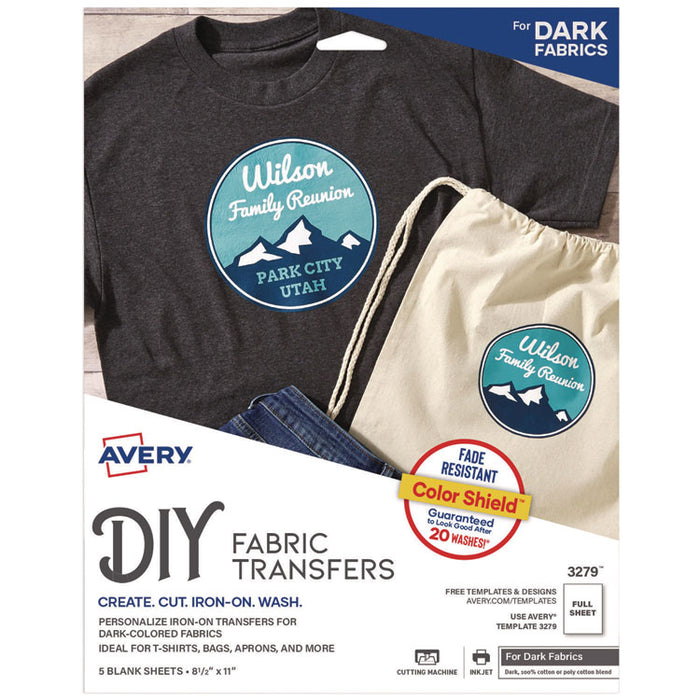 Fabric Transfers for Dark-Colored Fabrics, 8.5 x 11, White, 5/Pack