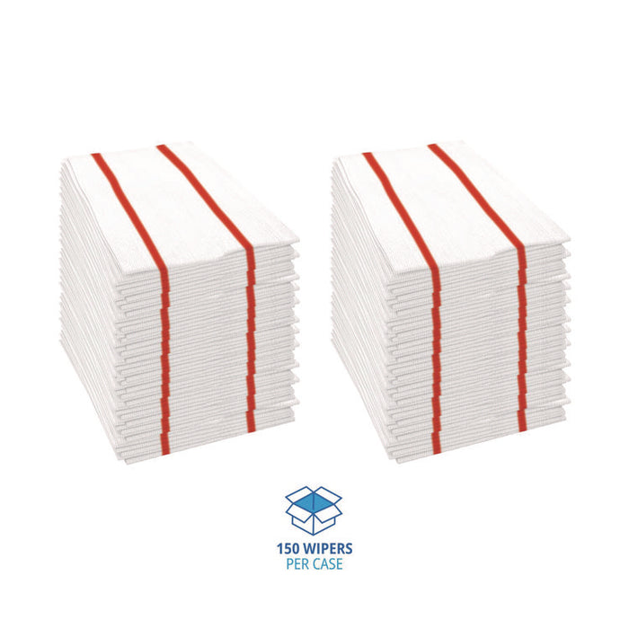 Antimicrobial Foodservice Wipers, 1-Ply, 12 x 21, Red/White, 150/Carton