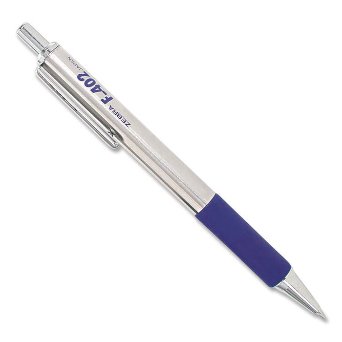 F-402 Ballpoint Pen, Retractable, Fine 0.7 mm, Blue Ink, Stainless Steel/Blue Barrel