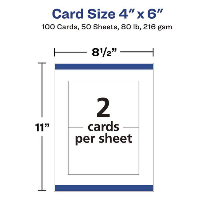 Printable Postcards, Laser, 80 lb, 4 x 6, Matte White, 100 Cards, 2/Cards/Sheet, 50 Sheets/Box