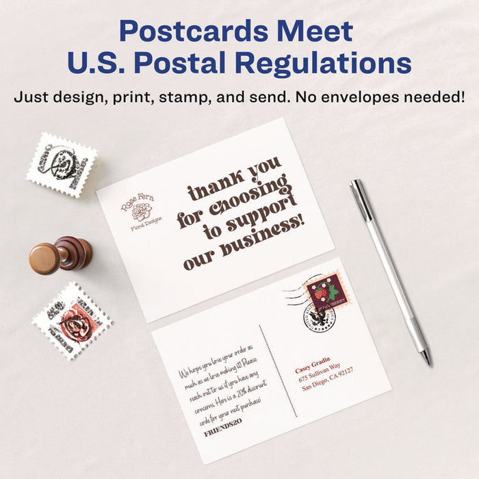 Printable Postcards, Laser, 80 lb, 4 x 6, Matte White, 80 Cards, 2 Cards/Sheet, 40 Sheets/Box