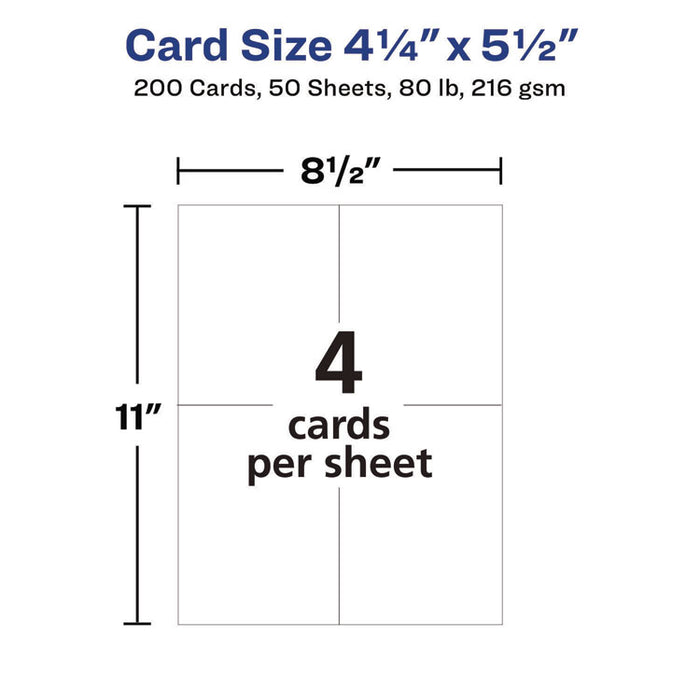 Printable Postcards, Inkjet, 80 lb, 4.25 x 5.5, Matte White, 200 Cards, 4 Cards/Sheet, 50 Sheets/Box