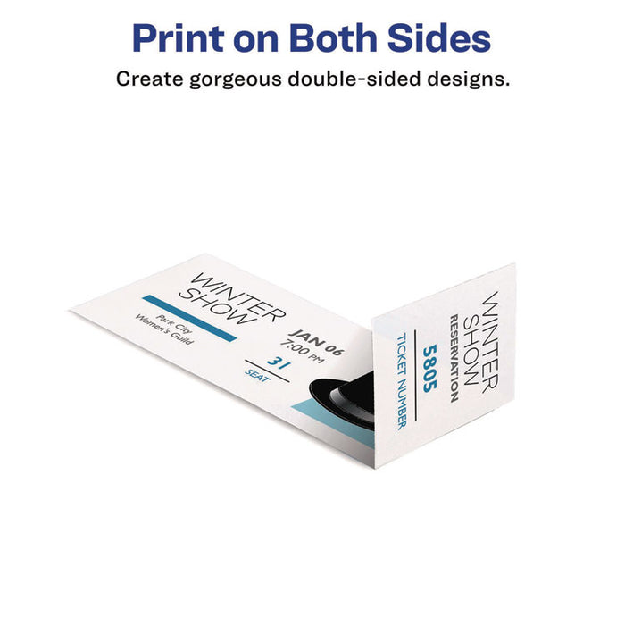 Printable Tickets w/Tear-Away Stubs, 97 Bright, 65 lb Cover Weight, 8.5 x 11, White, 10 Tickets/Sheet, 20 Sheets/Pack