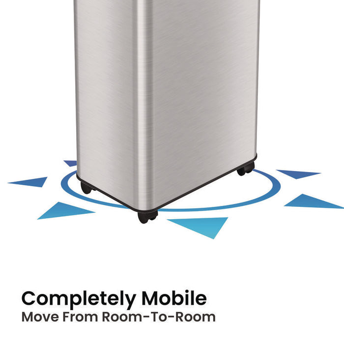 Open Top Recycling Bin with Wheels and Color-Coded Lid, 21 gal, Plastic/Stainless Steel, Silver/Blue