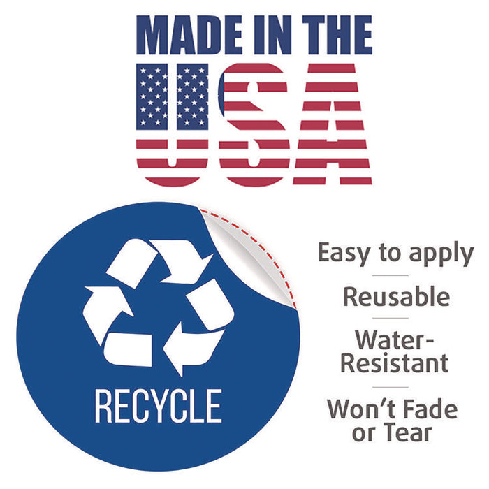 Vinyl Decals, Recycle, 4" Diameter, Blue/White, 3/Pack