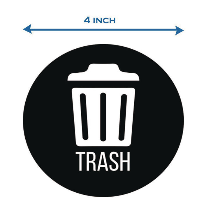 Vinyl Decals, Trash, 4" Diameter, Black/White, 3/Pack