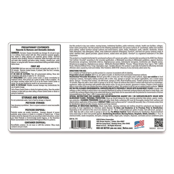 AF315 Disinfectant Cleaner, Citrus Floral Scent, 1 gal Bottle, 4/Carton