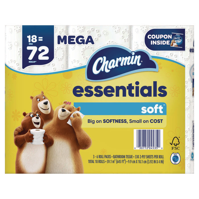 Essentials Soft Bathroom Tissue, Septic Safe, 2-Ply, White, 330 Sheets/Roll, 18 Rolls/Carton