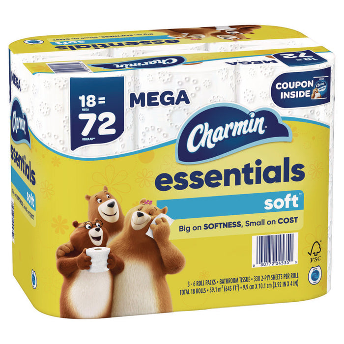 Essentials Soft Bathroom Tissue, Septic Safe, 2-Ply, White, 330 Sheets/Roll, 18 Rolls/Carton
