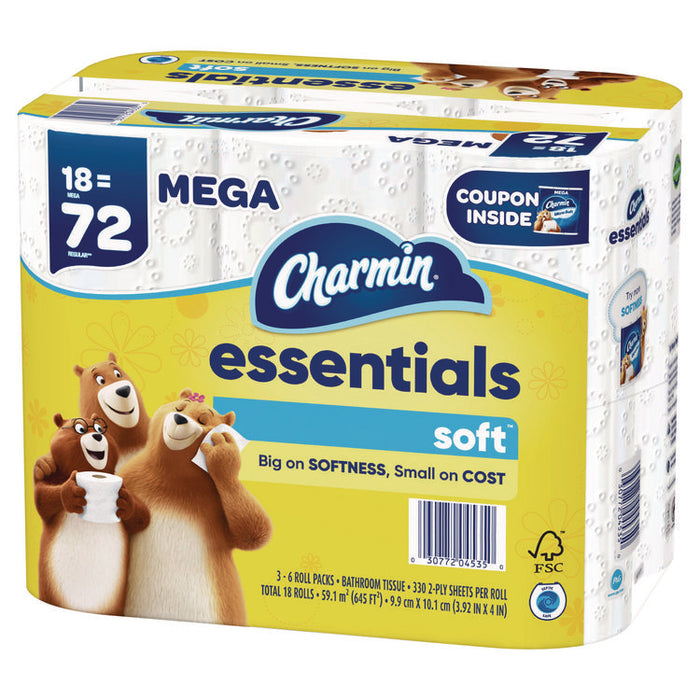 Essentials Soft Bathroom Tissue, Septic Safe, 2-Ply, White, 330 Sheets/Roll, 18 Rolls/Carton