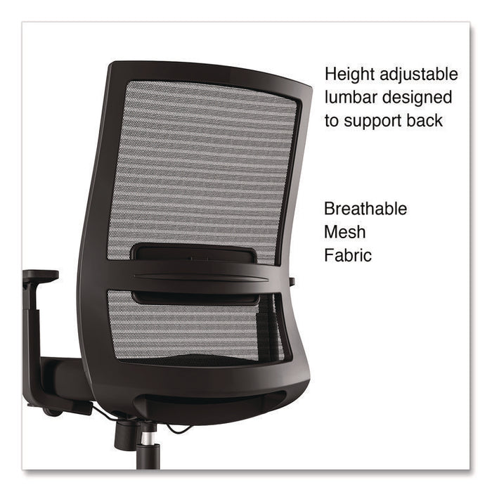 Alera Ashdale Ergonomic Fabric Swivel Task Chair, Supports 275 lb, 18.15 to 21.89 Seat Height, Black Seat/Back, Silver Base