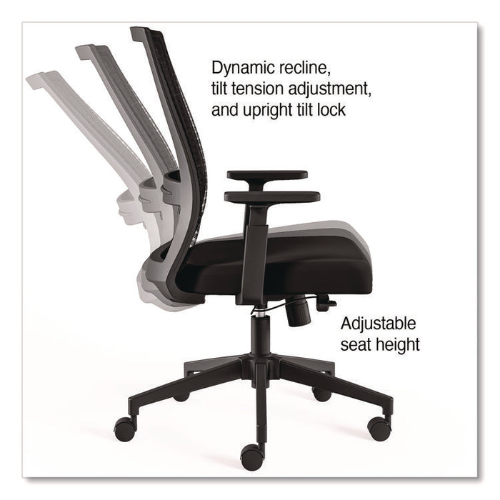 Alera Ashdale Ergonomic Fabric Swivel Task Chair, Supports 275 lb, 18.15 to 21.89 Seat Height, Black Seat/Back, Silver Base