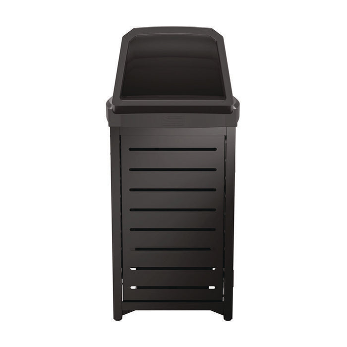 Outdoor Decorative Metal Square Trash Can with Chute Lid, 30 gal, Metal, Black